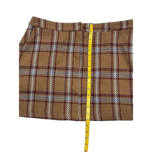Forever 21+ Preppy Plaid Wool Blend Mini Skirt Size 2x Tan Blue Color - Picture 6 of 8